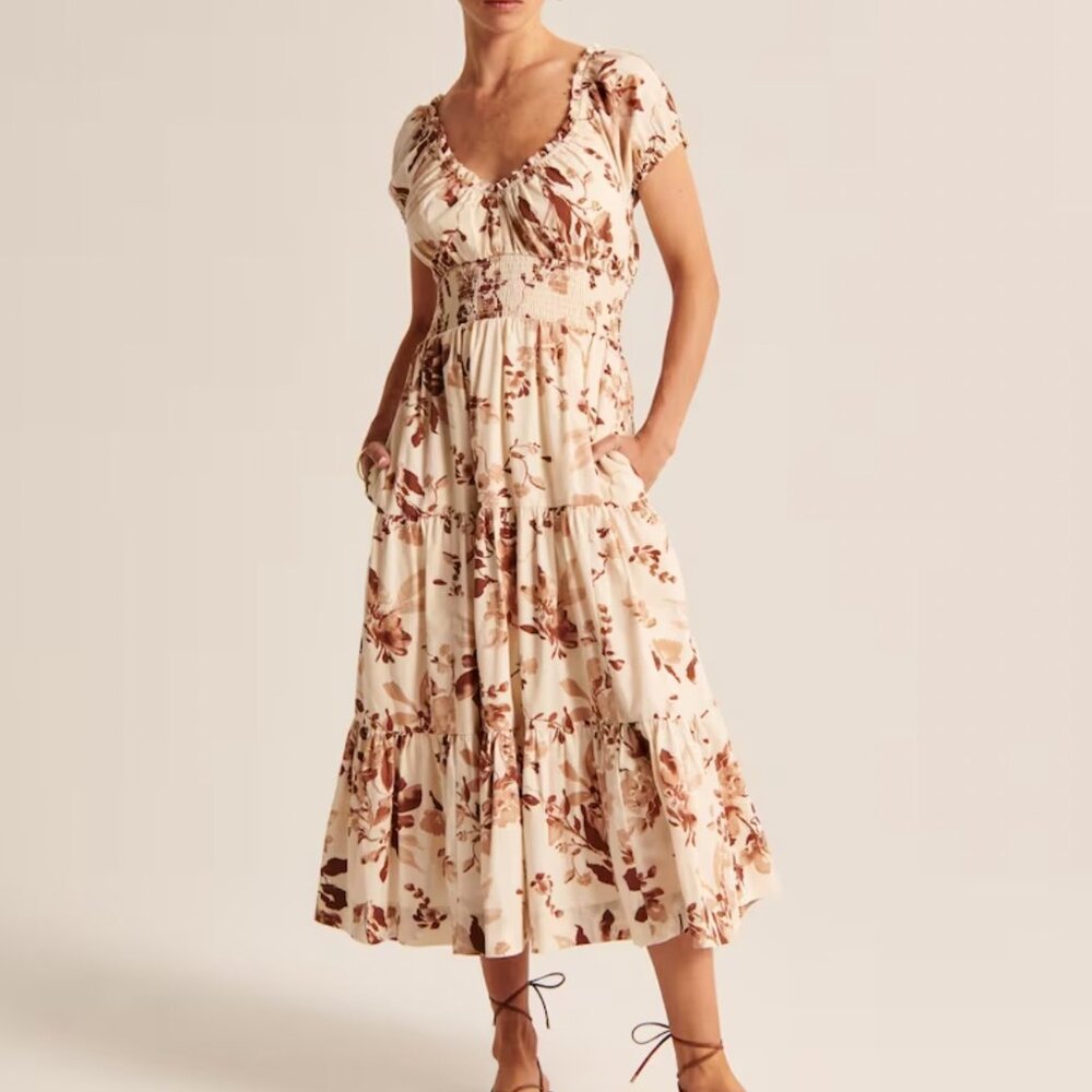 Abercrombie & Fitch Cap Sleeve Floral Tiered Midi Dress Small Petite